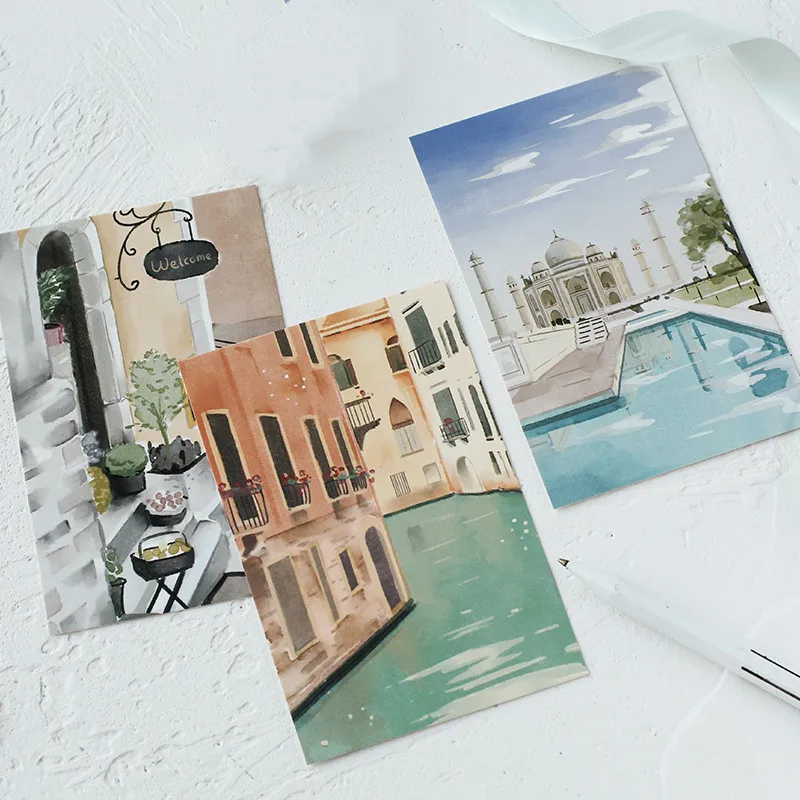 30 unids/set hermosa postal del paisaje de tarjeta de felicitación mensaje Tarjeta de cumpleaños, tarjetas de regalo