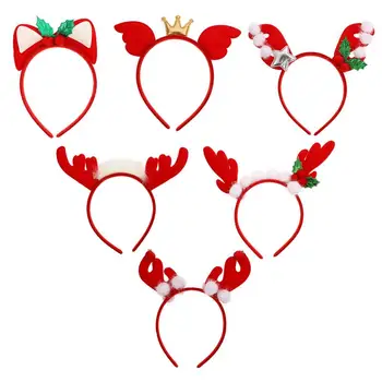 

6Pcs Christmas Hair Hoops Crown Head Band Festival Antler Holiday Cat Ear Headbands Hair Accessories