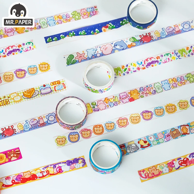 Mr.Paper 12 Designs 1 Roll There Is A Small World Series Cartoon Style Creative Cute Decor Hand Account DIY Material Washi Tapes
