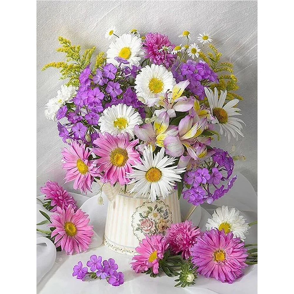 

Flower Vase Printed Canvas 11CT Cross-Stitch Embroidery Complete Kit Craft Sewing Handicraft Handiwork Needle Different Mulina