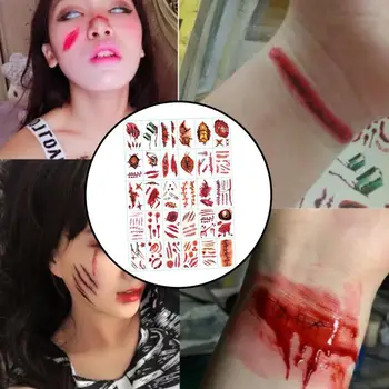 

30 Pcs Temporary Tattoo Sticker Halloween Tattoos Sticker Waterproof Tattoo 3D Reality Vampire Blood Scar Design Fake Tattoo