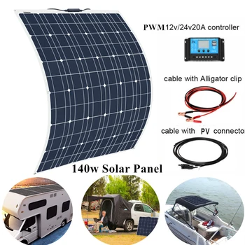 

140W 18V Flexible Solar Panel 150w Monocrystalline Cells Module Kit + 20A Controller For 12V Car Home RV Yatch Battery charger
