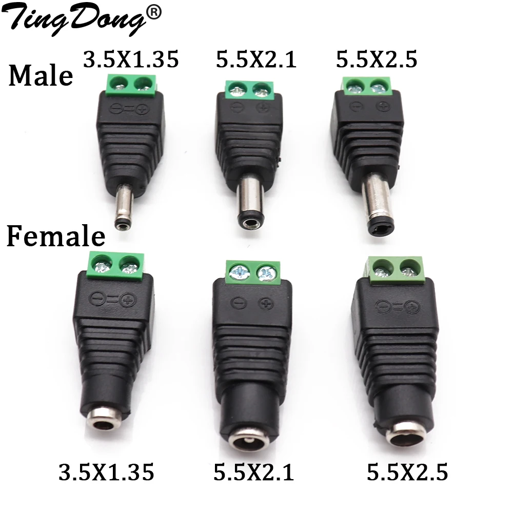 TingDong Female + Male DC connector 5.5 x 2.1MM 5.5*2.5MM 3.5*1.35MM Power Jack Adapter Plug led strip light