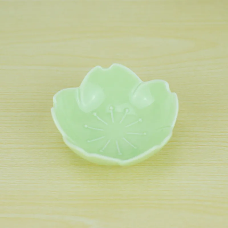 Японская Сакура керамические тарелки вишневого цвета кости фарфоровое блюдо сплошная глазурь закуски дозатор для соусов плита кухонная посуда - Цвет: Green