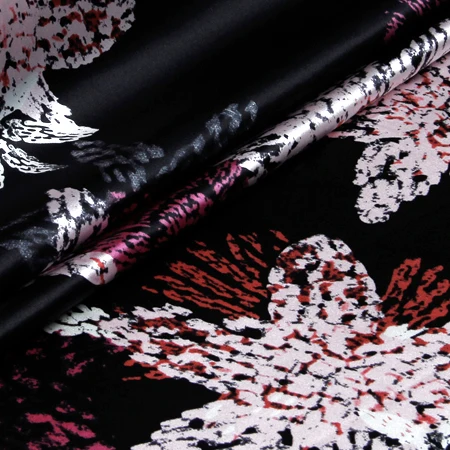 108 см шириной 19 мм цветочный принт черный стрейч шелковый атлас Ткань 94% шелк и 6% спандекс специальная цена до 11,11