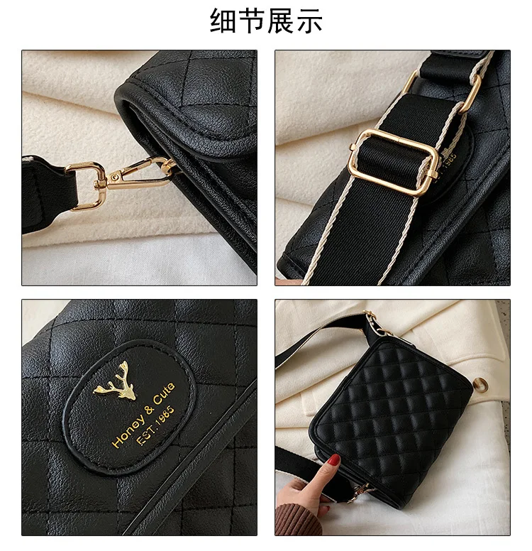 

2019 Winter New Style WOMEN'S Bag Rhombus Spiraea Square Sling Bag Korean-style Simple Car Suture Lettered Bag