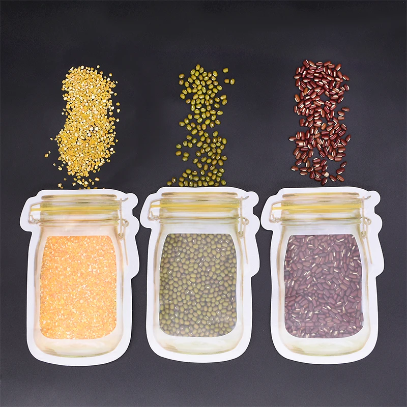 5pcs Reusable Mason Jar Bottles Bags Portable Mason Jar Zipper Bags Leakproof Fresh Food Storage Bag Snack Sandwich Storage Bags