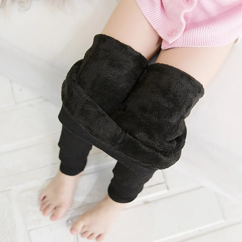 Winter Thermal Fur Girls Leggings For Children Pants Kids Thick Warm Elastic Waist Colorful Cotton Trousers Baby Girl Pants