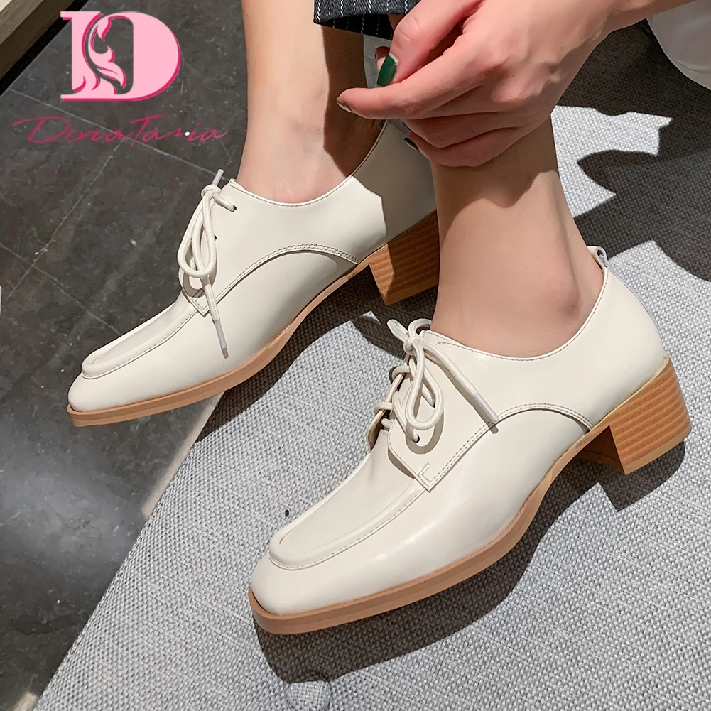 

Doratasia 2020 New Design Genuine Cow Leather Lace Up Office Lady Pumps Women Shoes Woman Chunky Heels Concise Pumps Female