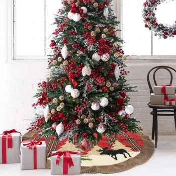 

105cm high quality Cute Buffalo Plaid Christmas Tree Skirt Soft Cloth Elk Print Apron Christmas Tree Carpet Christmas Party Dec
