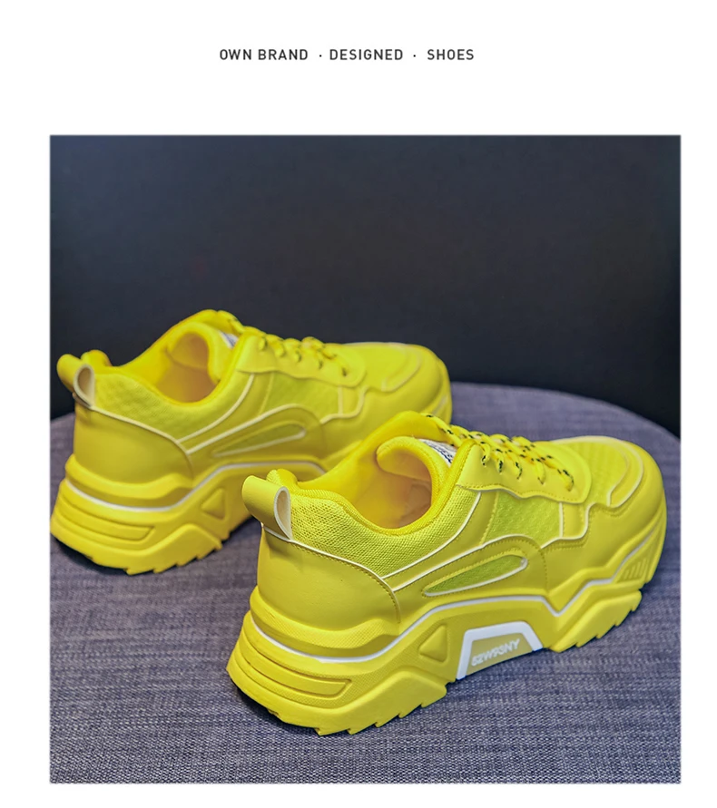 Мягкие повседневные кроссовки на толстой подошве; Летняя женская обувь из дышащего сетчатого материала на платформе; Повседневная желтая спортивная обувь на плоской подошве; женская оранжевая обувь;
