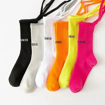 

Women Sock Bandage Socks for Woman Colorful Womans Crew Casual Cotton Sox Girls Spring Trendy Korean Fluorescent Color Skarpetki