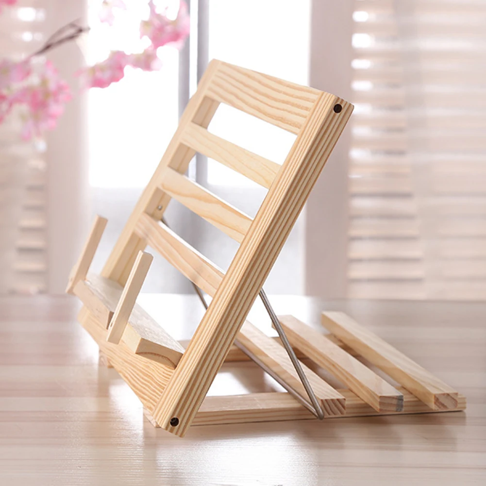 

Reading Book Stand Support Pages Fixed Laptop Portable Bamboo Holder Paper Clips Sturdy Cookbook Recipe Adjustable Cellphone