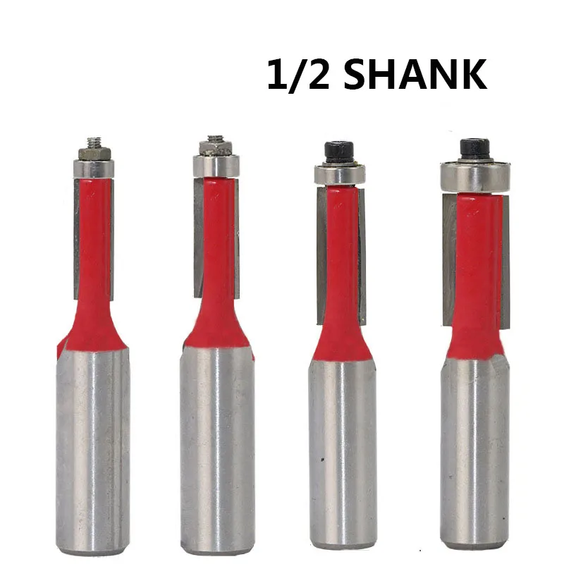 

4pcs 1/2" and 1/4" Shank Flush Trim Router Bits for wood Lengthened Trimming Cutters with bearing woodworking tool endmill