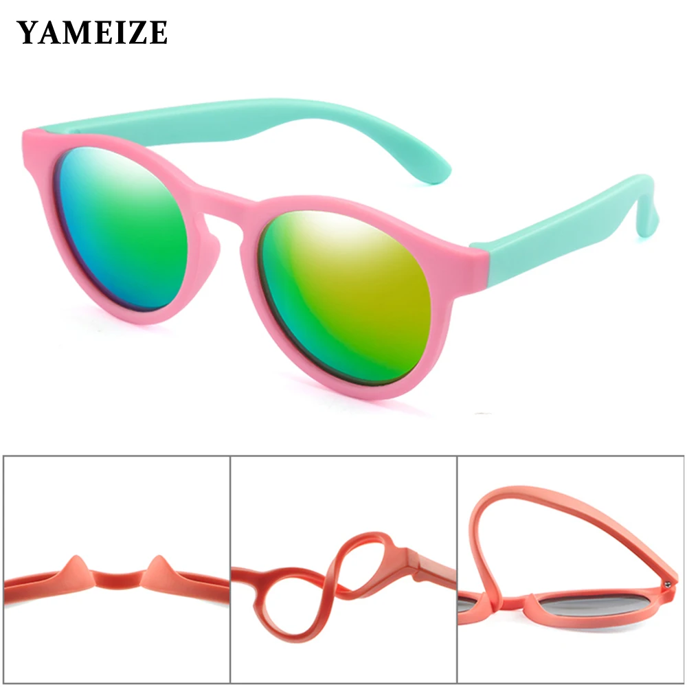 

YAMEIZE Polarized Kids Sunglasses Silicone Flexible Soft Frame Sun Glasses Baby Safety Eyeglasses Round Shades UV400 Eyewear