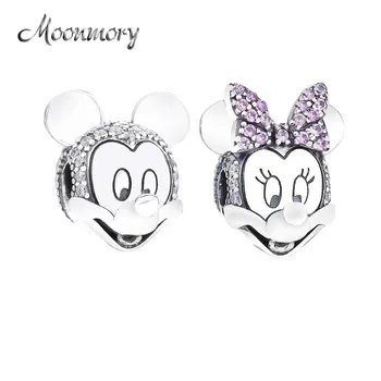 

Moonmory 925 Sterling Silver Shimmering Girl Mouse Boy Clip Animal Portrait Clip Clear CZ Dangle Charm Beads Making Jewelry