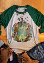 Women thankful blessed Printed Full Long Sleeve T-Shirt Female Harajuku Muilt Color Halloween Pumpkin Top Plus Size Tee 2019