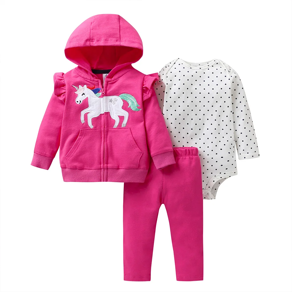 Одежда для маленьких девочек г. Осенняя одежда для новорожденных мальчиков с героями мультфильмов комплекты с длинными рукавами куртка с капюшоном куртка с единорогом+ комбинезон+ штаны, зимняя одежда - Цвет: 10