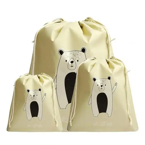 3Pcs Rabbit Panda Bear Drawstring Clothing Shoes Bag Closet Underwear Sorting Travel Bag Clothes Towel Waterproof Pouch - Цвет: Цвет: желтый