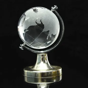

New Crystal Glass Frosted World Globe Stand Paperweight Home Desk Wedding Decorate