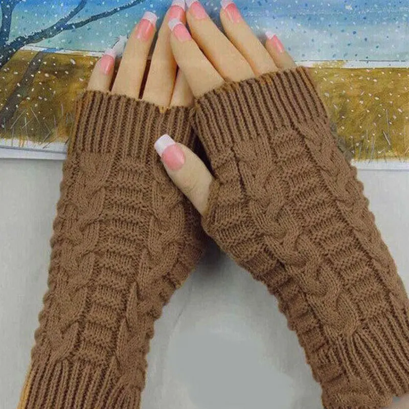 Женские теплые мягкие перчатки для леди, зима-осень, теплые длинные перчатки без пальцев, вязаная рукавица, практичные повседневные перчатки
