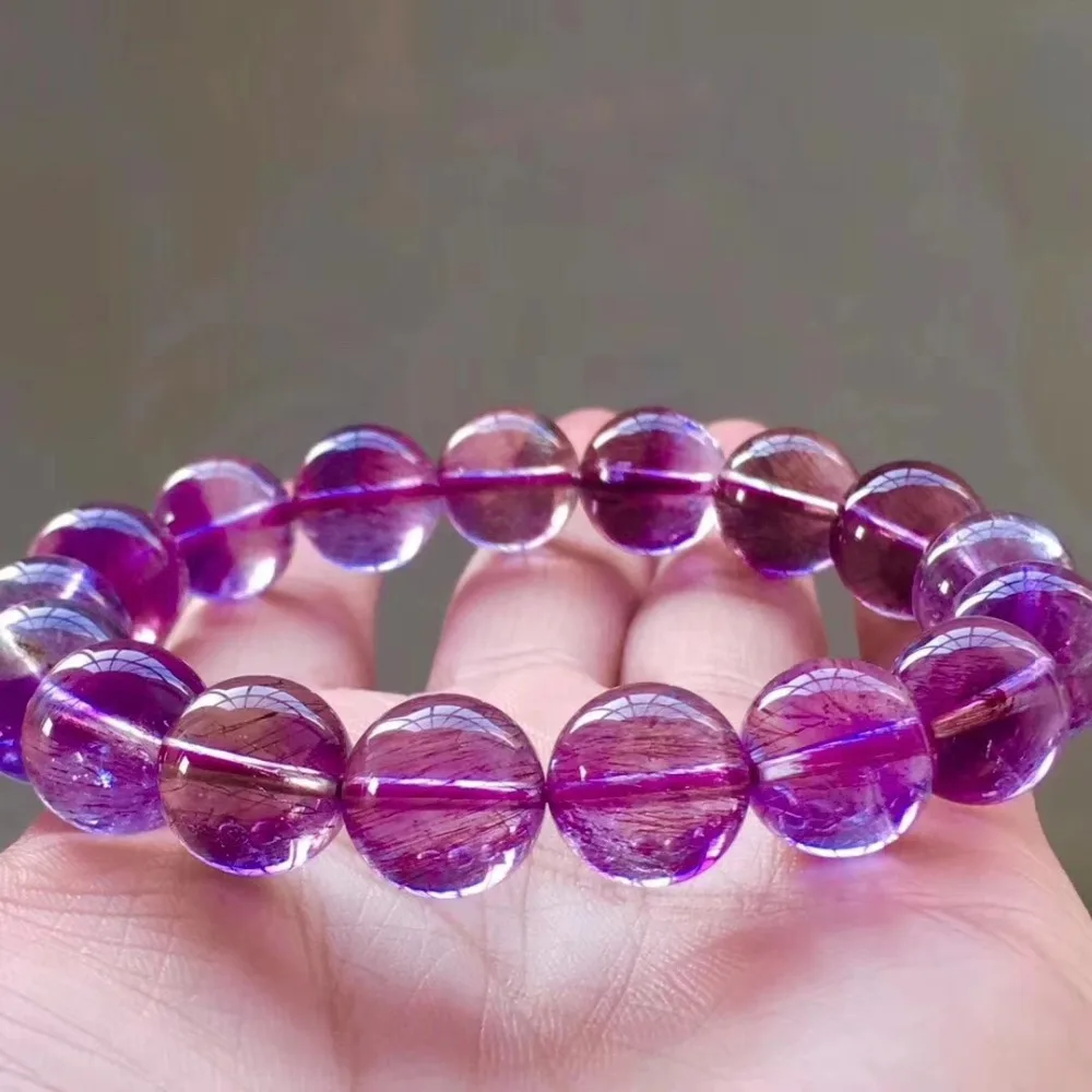 12mm Natural Purple Super Seven 7 Rutilated Quartz Crystal Round Beads Bracelet Women Men Rare AAAAAA Certificate