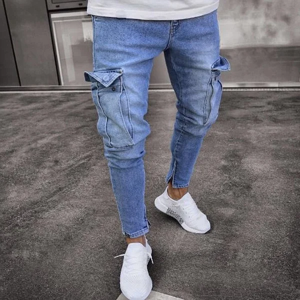 Skinny Biker Jeans Men Multi-pocket Slim Fashion trousers Men Motorcycle Hip hop Streetwear Denim Pants