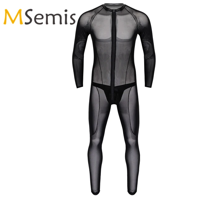 Mesh Leather Bodysuit Men - Sheer Black Bodysuit