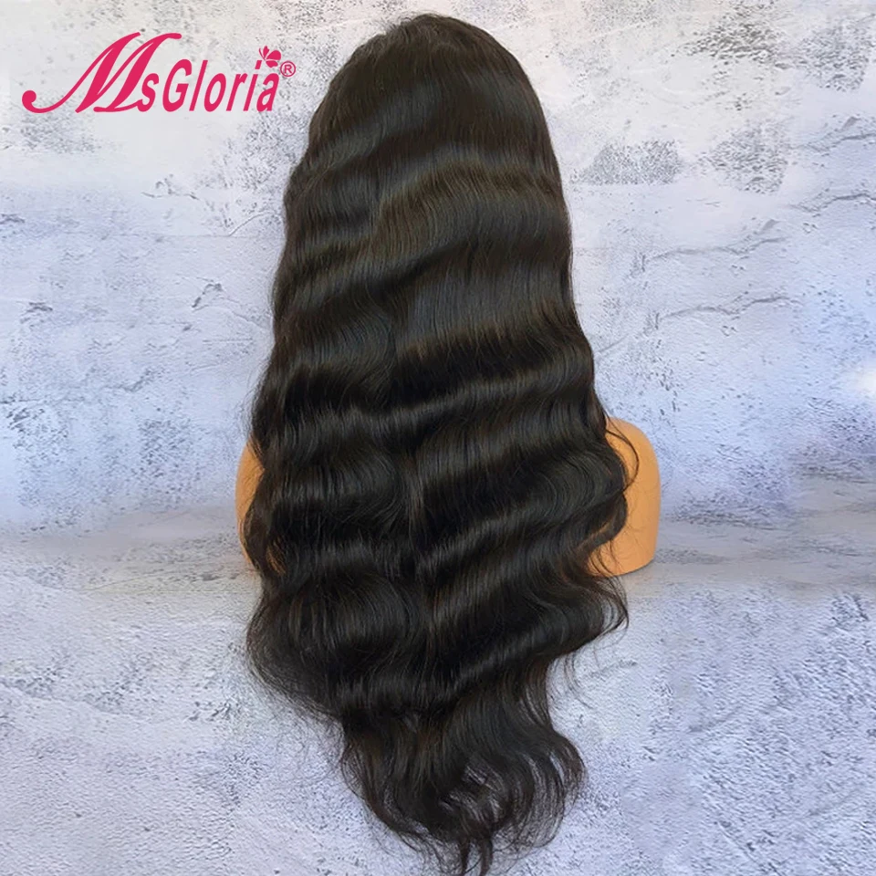 360 парик с фронтальным кружевом предварительно сорвал волнистые бразильские волосы Remy с волосами младенца отбеленные узлы человеческих волос парик для женщин