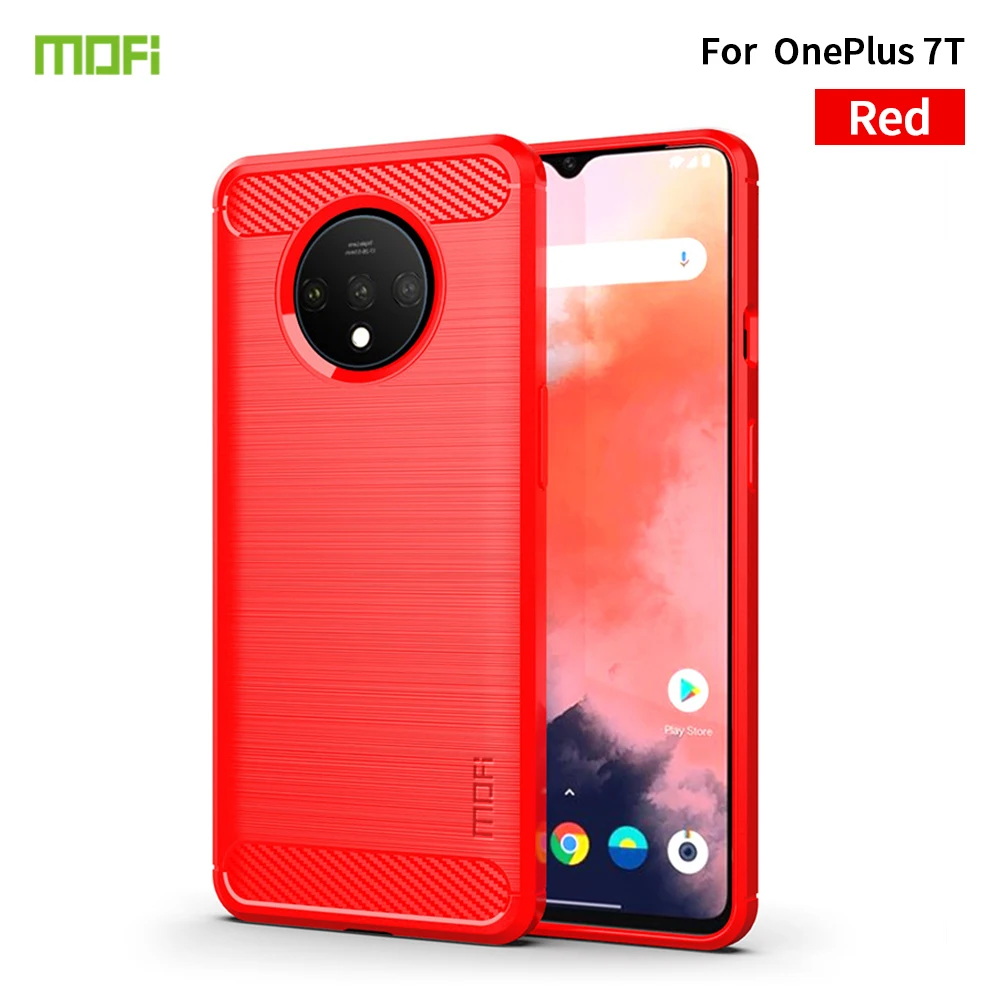 Чехол для Oneplus 7 t, чехол MOFI, чехол s из ТПУ для Oneplus 7 t, Высококачественная мягкая задняя крышка из ТПУ для Oneplus 7t - Цвет: Красный