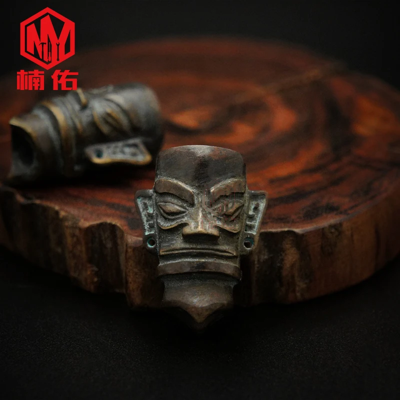 1 шт. бронзовая маска Sanxingdui ручной работы, латунные медные EDC бусы на веревочке, шнурки, подвески, ножи, бусины, зонтик, веревка, шнур, подвески