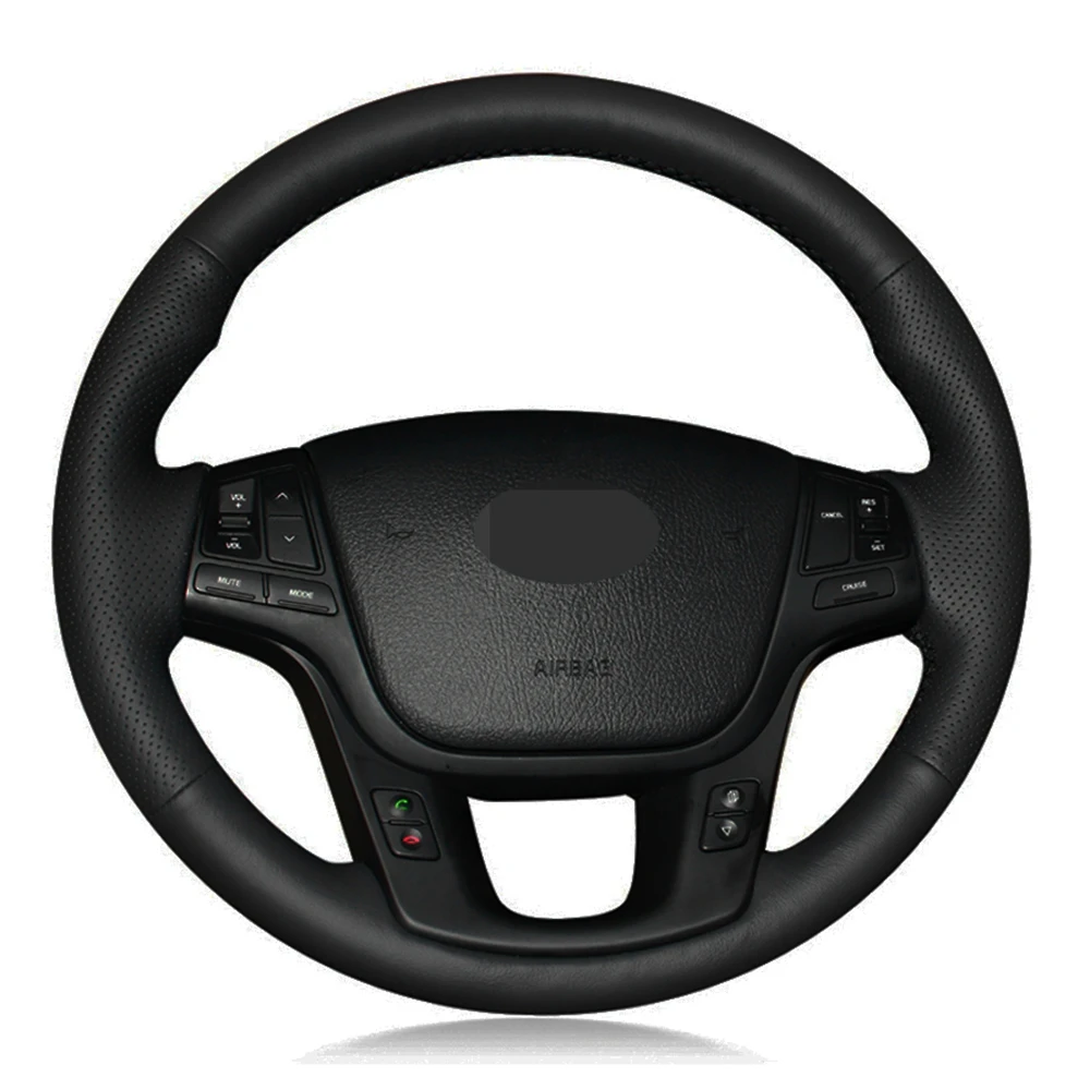 Car Steering Wheel Cover Diy Handstitched Black Genuine Leather For