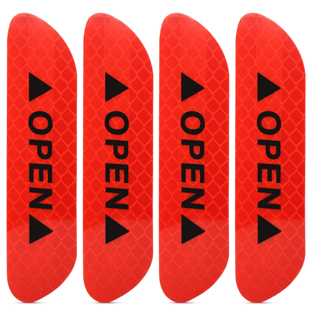 

Universal 4Pcs Car Reflective Tape Warning Mark OPEN Reflective Stickers Auto Driving Safety Door Stickers Exterior Accessories