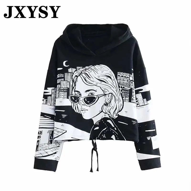 JXYSY, зимние толстовки, Женская толстовка, уличная винтажная, с принтом персонажа, теплая толстовка с капюшоном, женские топы