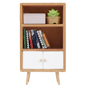 

1/12 Dollhouse Miniature Furniture Multifunction Wood Cabinet Bookcase Bookshelf for Pretend Play Toy