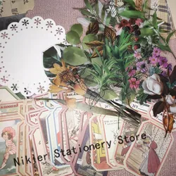 200 PCS Vintage PET Flower Plant Decorative Stickers Retro Lace Series Memo Material Diary Planner Label Scrapbooking Stationery