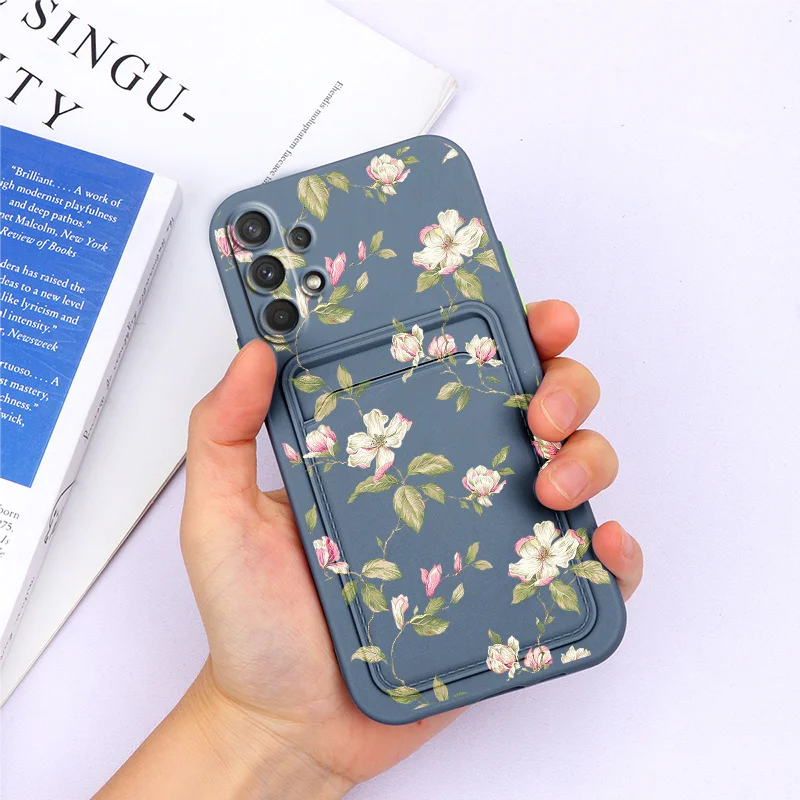 For Samsung A32 4G 6.4'' Case Flower Silicone TPU Back Cover For Samsung A32 5G 6.5'' A 32 a32 Wallet Cover Card Holder Fundas samsung silicone