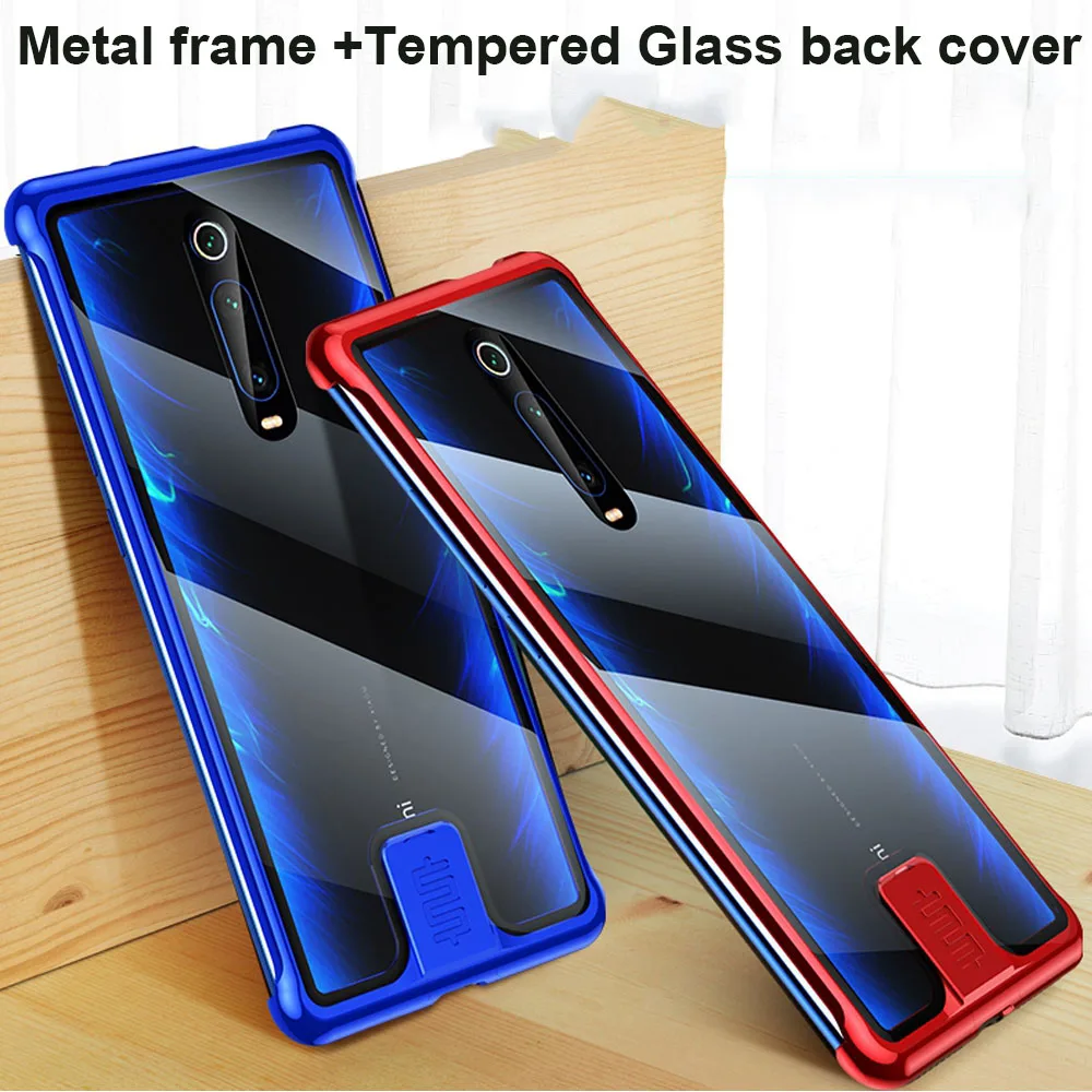 

For Xiaomi Mi 9T pro case Transparent Tempered Glass cover Aluminum bumper metal case for Xiaomi Redmi K20 pro case Mi 9T cover