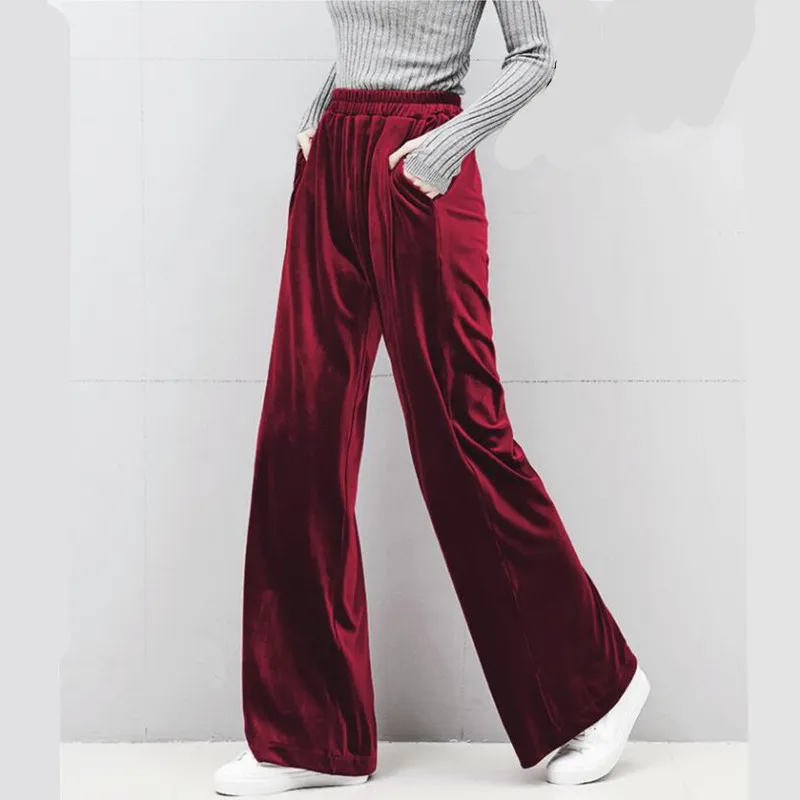Зимние Бархатные брюки больших размеров, корейские модные женские осенние брюки с высокой талией, велюровые брюки, черные коричневые серые брюки M-6XL 7XL - Цвет: Бургундия