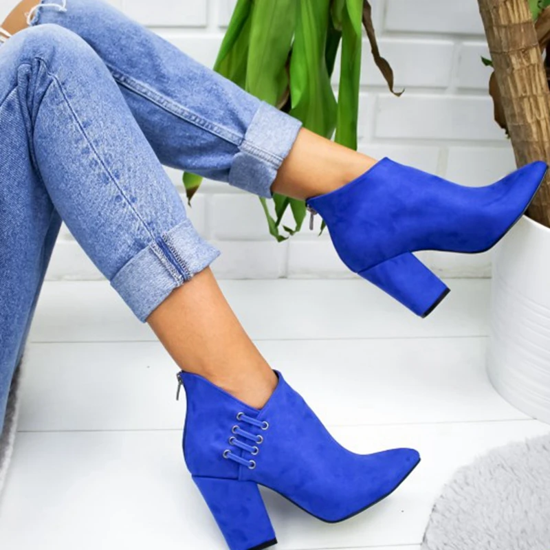 SHUJIN/Новая женская обувь пикантные ботильоны короткие ботинки Модная европейская обувь на высоком каблуке с острым носком женская обувь, большие размеры 35-43