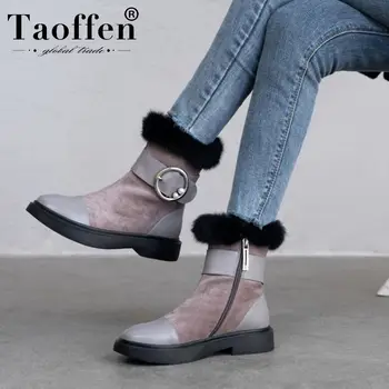 

Taoffen Women Genuine Leather Winter Warm Ankle Boots Plush Fur Round Toe Zipper Snow Boots Daily Fashion Shoes Woman Size 33-40