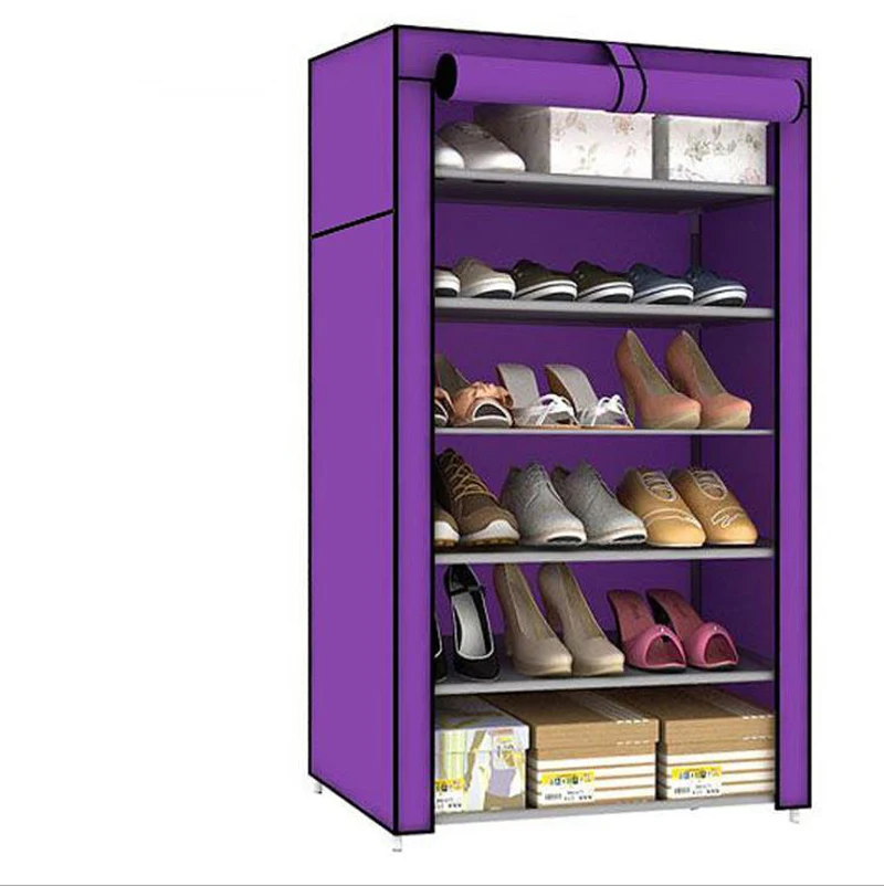 7Layer 6Grid purple DIY Multi-specification storage shoes Assembly Shoe Shelf Large Capacity Dustproof Moistureproof Shoes Storage Cabinet - Color: 7Layer 6Grid purple