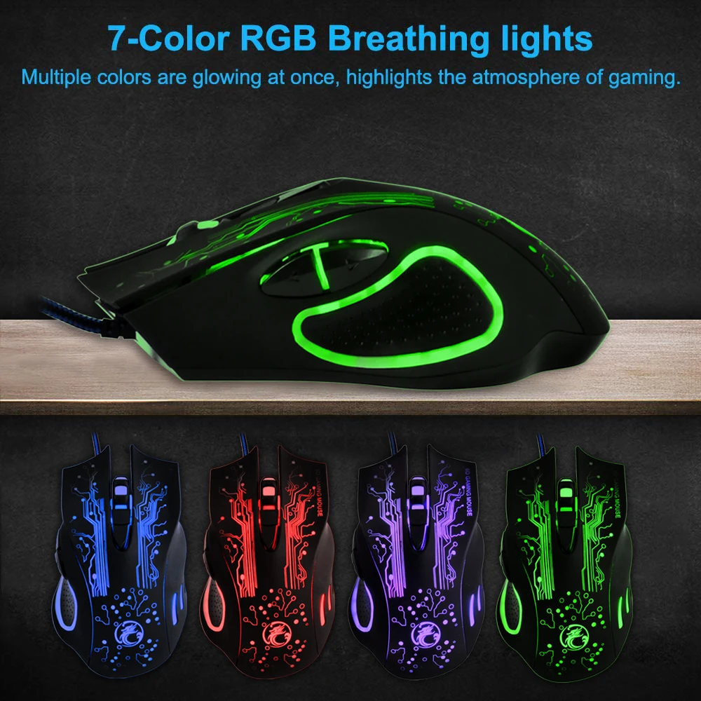 Проводная игровая мышь RGB компьютерная мышь геймер USB эргономичная Mause PC Бесшумная игровая мышь 7 кнопок с кабелем светодиодный игровой мыши с подсветкой