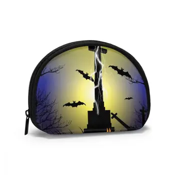 

Cosmetic Organizer Bag Spooky Graveyard Scene With Cross And Bats Makeup bag Fashion Women Multifunction Beauty Bag