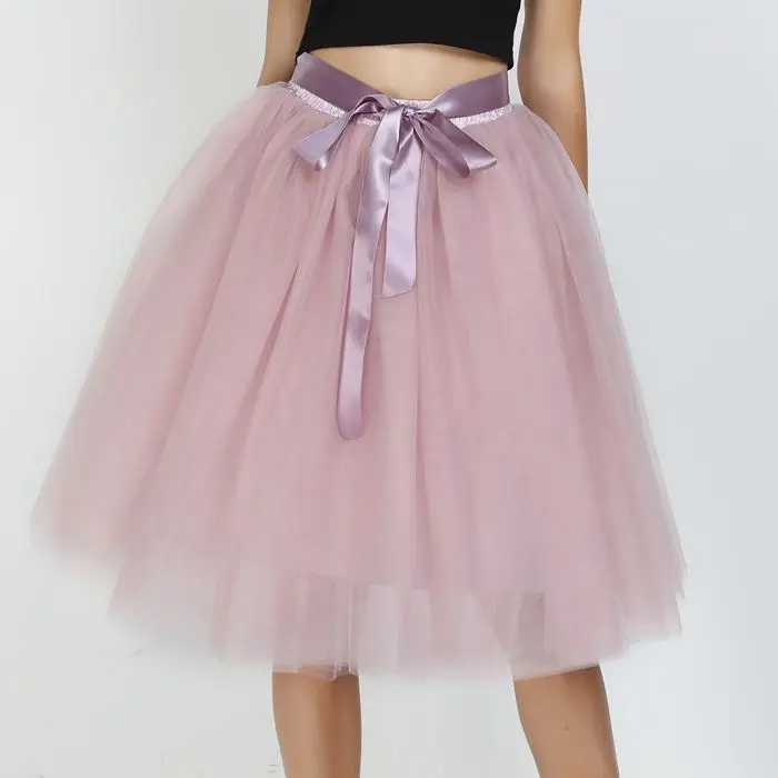 dusty pink Женская Нижняя юбка в стиле Лолиты для подружек невесты винтажная миди юбка куртка Saias faldas 6 слоев 65 см модная фатиновая юбка плиссированная юбка-пачка - Цвет: dusty pink