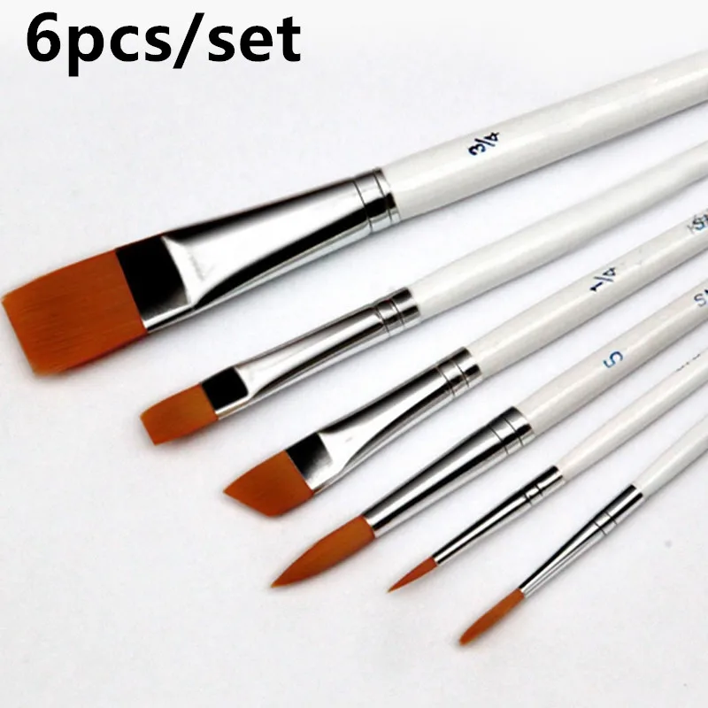6 unids/set pintura cepillo de pintura de aceite de pelo de Nylon de Color de agua pintura cepillo Pinceles para acrílico arte pinceles para pintura al óleo