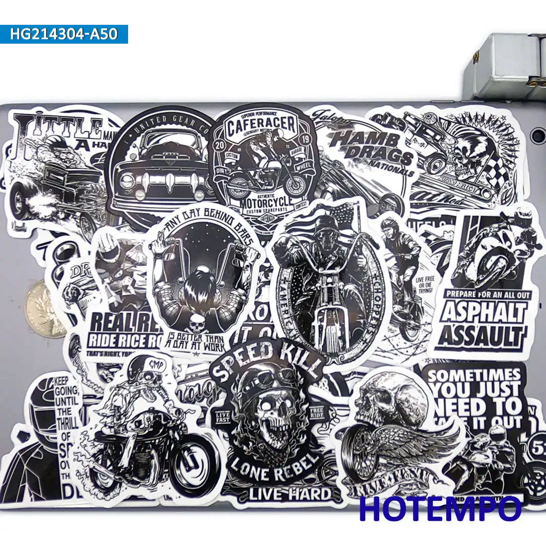 Retro Racing Motorcycle Skeleton Rider Funny Skull Sticker for Phone Laptop Guitar Skateboard Bike Motorcycle Car Stickers 50pcs