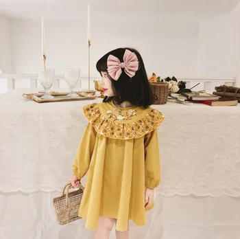 

Tonytaobaby Spring New Girls' Children's Dress Long Sleeve Floral Yellow Dress