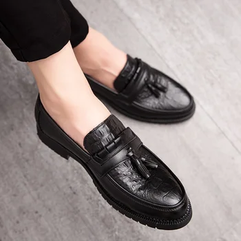 

NEWEST Pointed Toe business Dress Shoes Men Loafers Leather Oxford Shoes for Men Formal Mariage slip on Wedding party Shoes