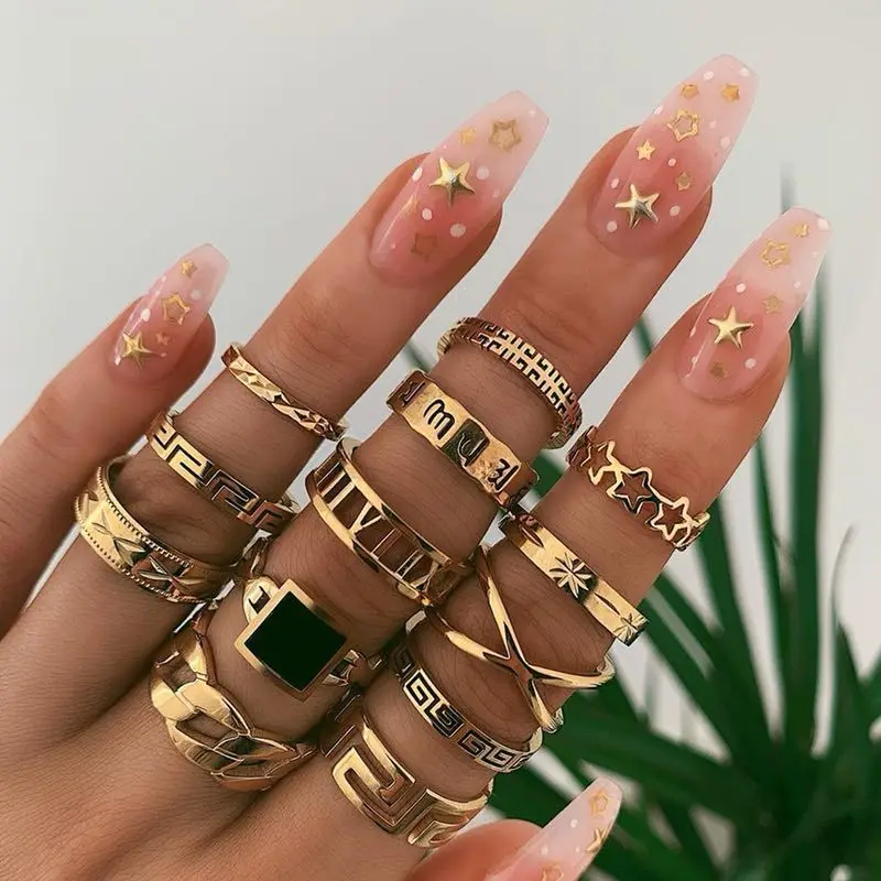 13pcs/set Bohemian Rings Crystal Star Crown Cross Snake Drops Geometry Gold Ring Set Charm Joint Ring 2020 Fashion Jewelry|Rings| - AliExpress